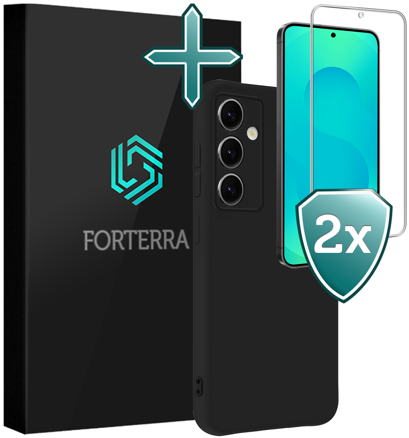 Forterra Forterra Samsung Galaxy S25 FE Hoesje Siliconen Met 2x Screenprotector - Zwart