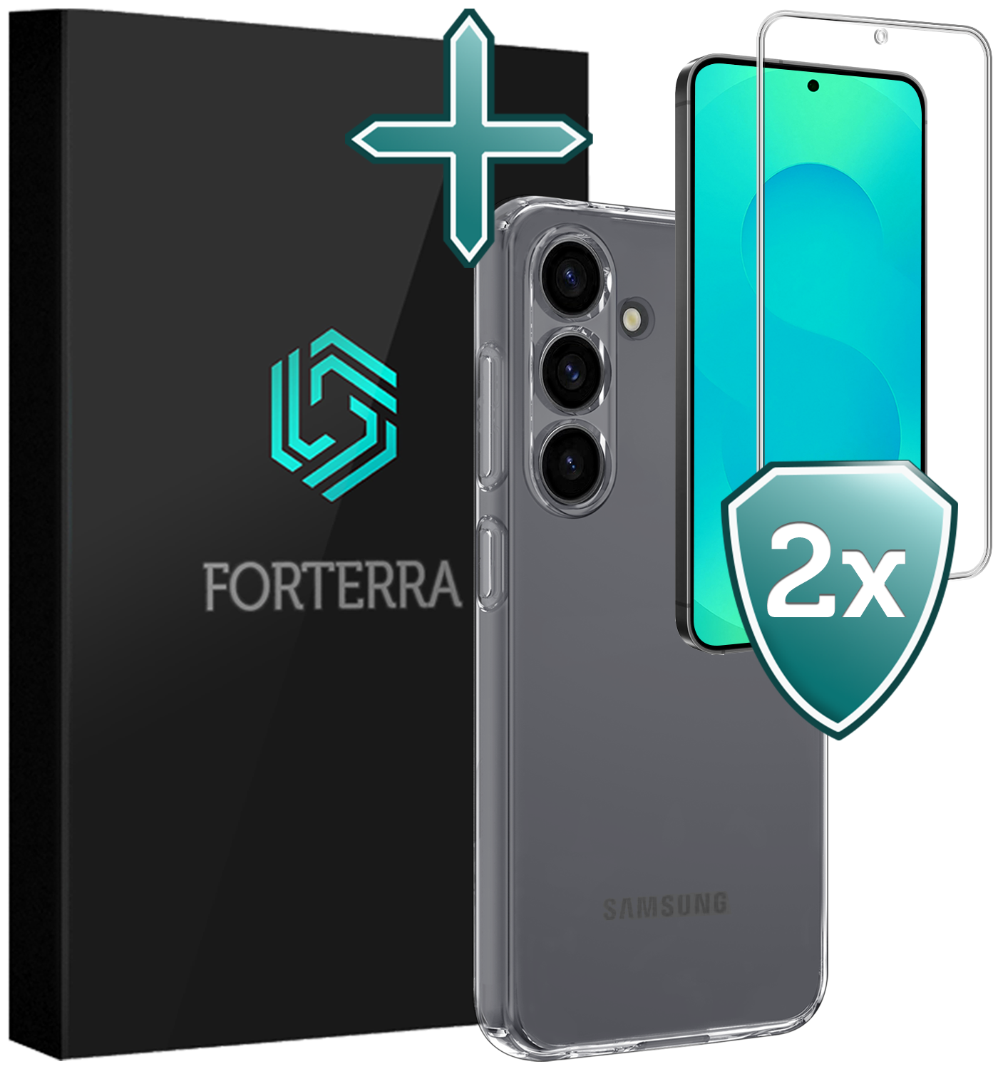 Forterra Forterra Samsung Galaxy S25 FE Hoesje Siliconen Met 2x Screenprotector - Transparant