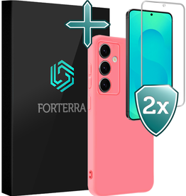 Forterra Forterra Samsung Galaxy S25 FE Hoesje Siliconen Met 2x Screenprotector - Lichtroze