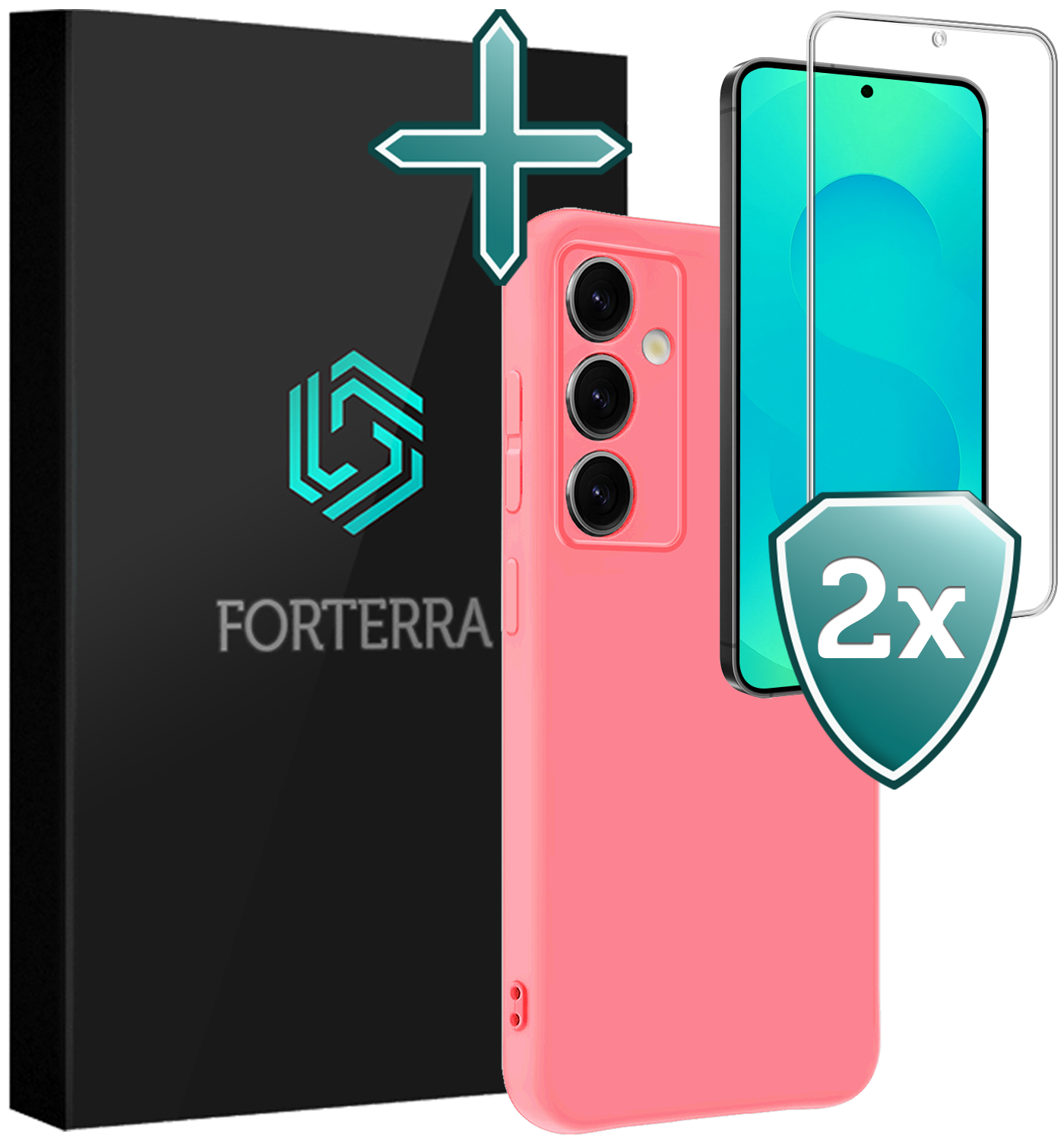 Forterra Forterra Samsung Galaxy S25 FE Hoesje Siliconen Met 2x Screenprotector - Lichtroze