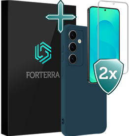 Forterra Forterra Samsung Galaxy S25 FE Hoesje Siliconen Met 2x Screenprotector - Donkerblauw