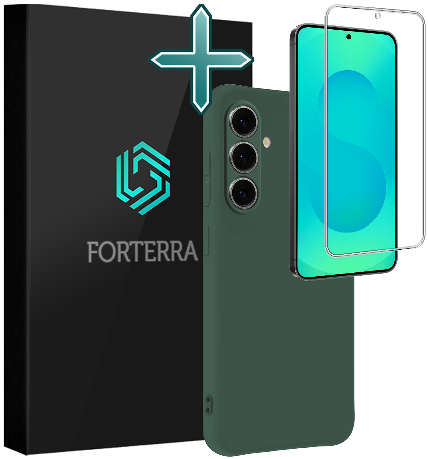 Forterra Forterra Samsung Galaxy S25 FE Hoesje Siliconen Met Screenprotector - Donkergroen
