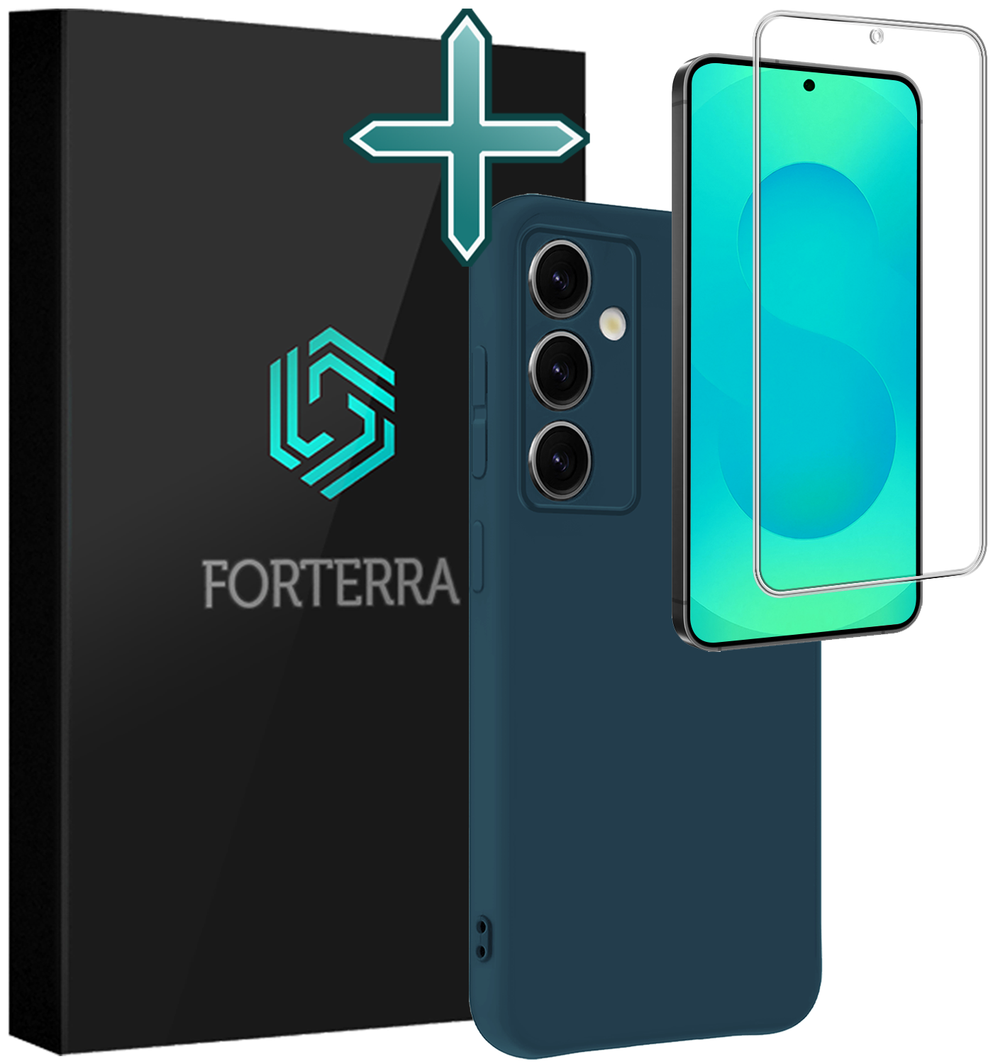 Forterra Forterra Samsung Galaxy S25 FE Hoesje Siliconen Met Screenprotector - Donkerblauw