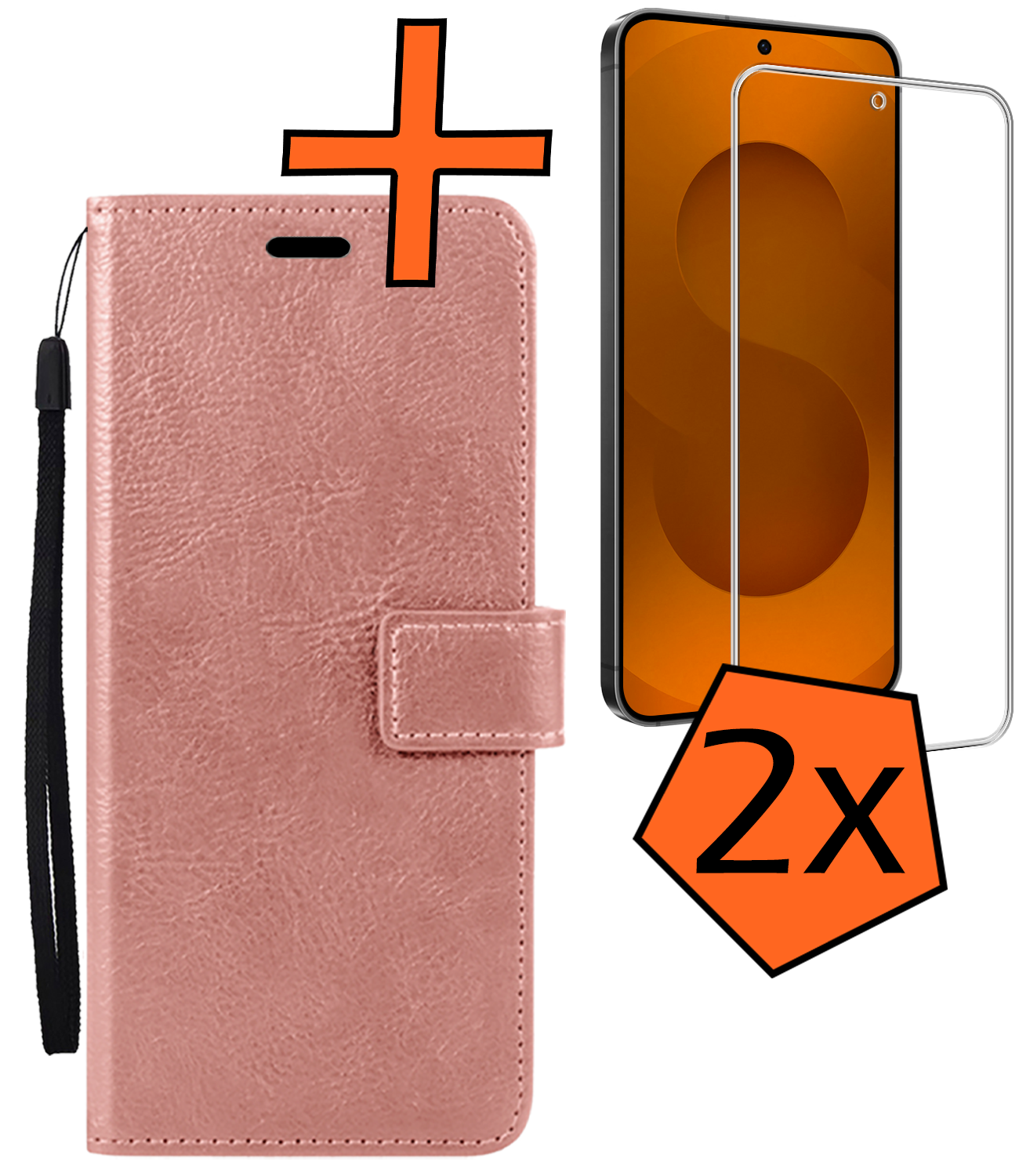 Nomfy Nomfy Samsung Galaxy S25 FE Hoesje Bookcase Met 2x Screenprotector - Rose Goud
