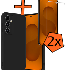 Nomfy Nomfy Samsung Galaxy S25 FE Hoesje Siliconen Met 2x Screenprotector - Zwart