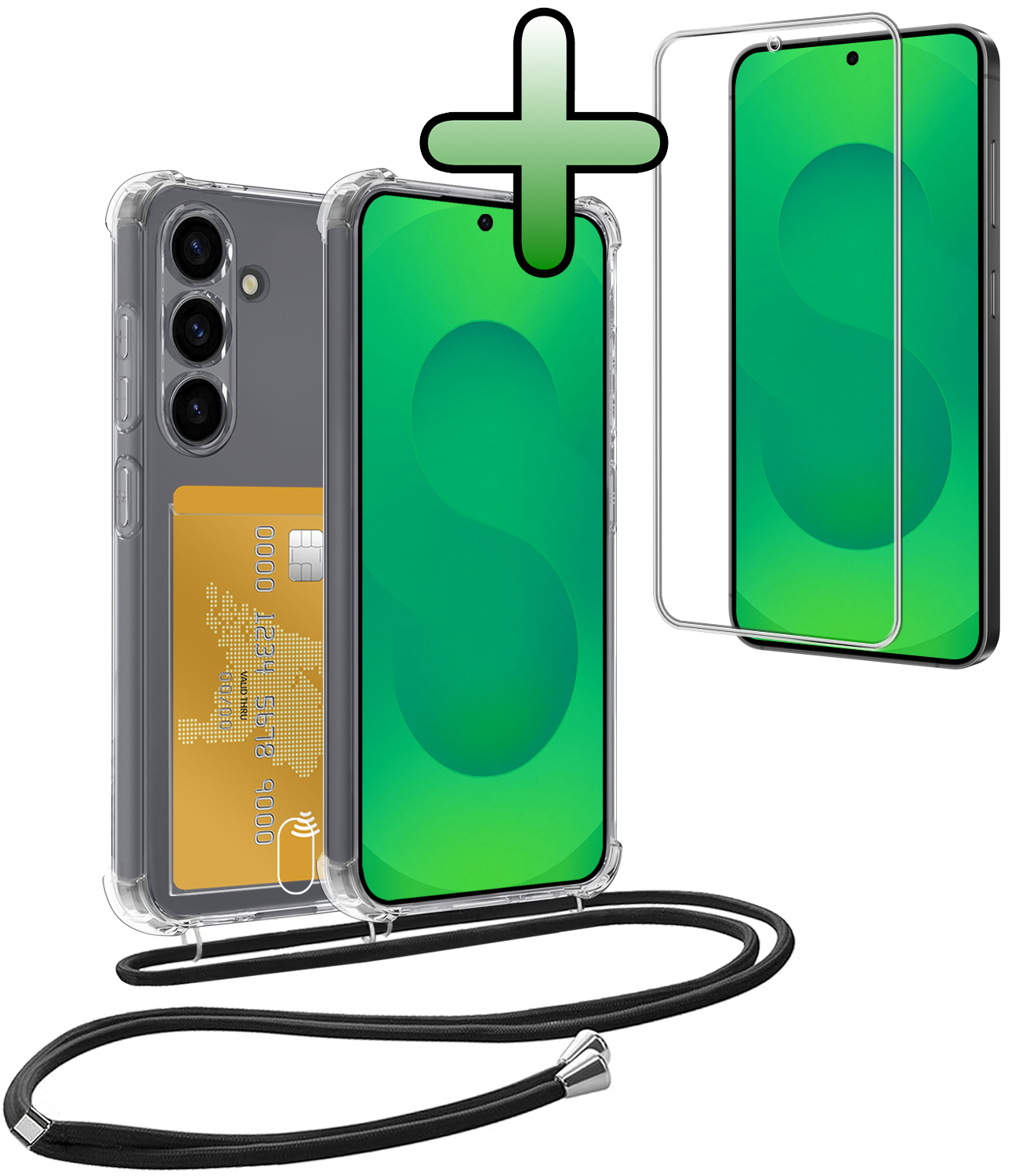 BASEY. BASEY. Samsung Galaxy S25 FE Hoesje Pashouder met Koord Met Screenprotector