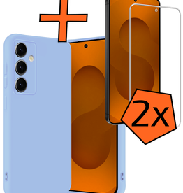 Nomfy Nomfy Samsung Galaxy S25 FE Hoesje Siliconen Met 2x Screenprotector - Lichtblauw