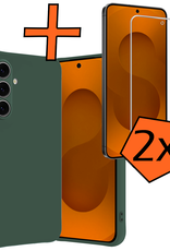 Nomfy Nomfy Samsung Galaxy S25 FE Hoesje Siliconen Met 2x Screenprotector - Donkergroen