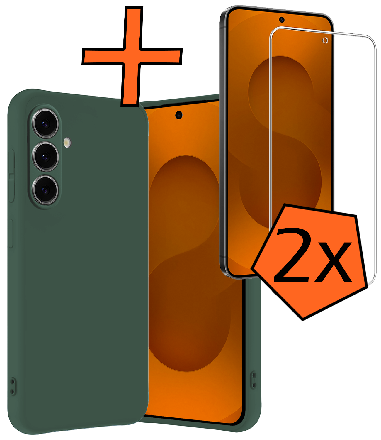 Nomfy Nomfy Samsung Galaxy S25 FE Hoesje Siliconen Met 2x Screenprotector - Donkergroen