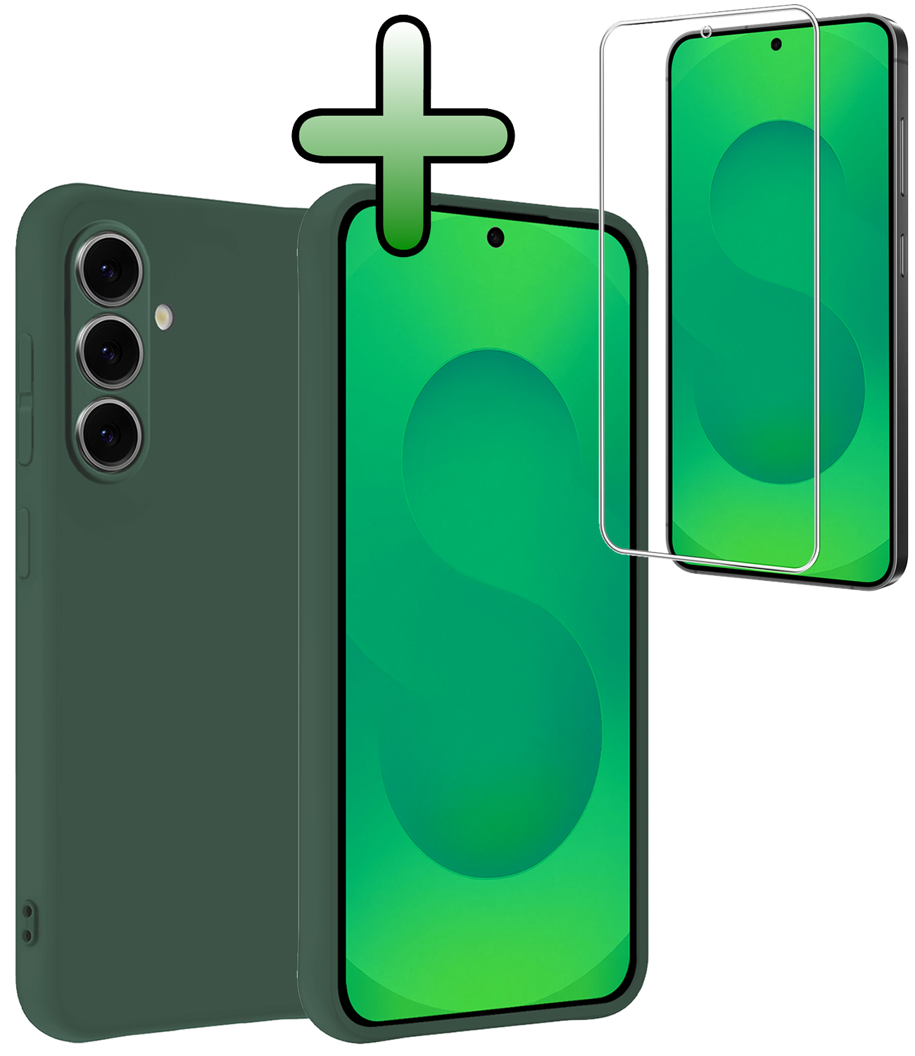 BASEY. BASEY. Samsung Galaxy S25 FE Hoesje Siliconen Met Screenprotector - Donkergroen