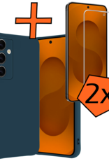 Nomfy Nomfy Samsung Galaxy S25 FE Hoesje Siliconen Met 2x Screenprotector - Donkerblauw