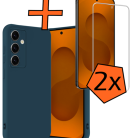 Nomfy Nomfy Samsung Galaxy S25 FE Hoesje Siliconen Met 2x Screenprotector - Donkerblauw