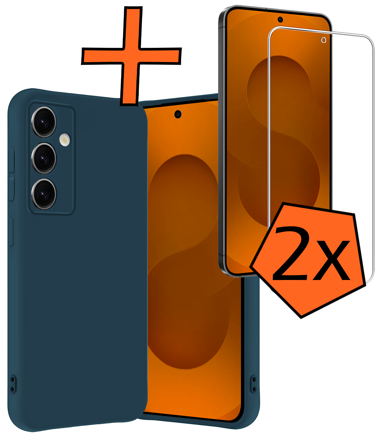 Nomfy Nomfy Samsung Galaxy S25 FE Hoesje Siliconen Met 2x Screenprotector - Donkerblauw