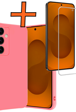 Nomfy Nomfy Samsung Galaxy S25 FE Hoesje Siliconen Met Screenprotector - Lichtroze