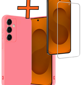 Nomfy Nomfy Samsung Galaxy S25 FE Hoesje Siliconen Met Screenprotector - Lichtroze