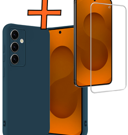 Nomfy Nomfy Samsung Galaxy S25 FE Hoesje Siliconen Met Screenprotector - Donkerblauw