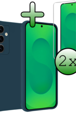 BASEY. BASEY. Samsung Galaxy S25 FE Hoesje Siliconen Met 2x Screenprotector - Donkerblauw
