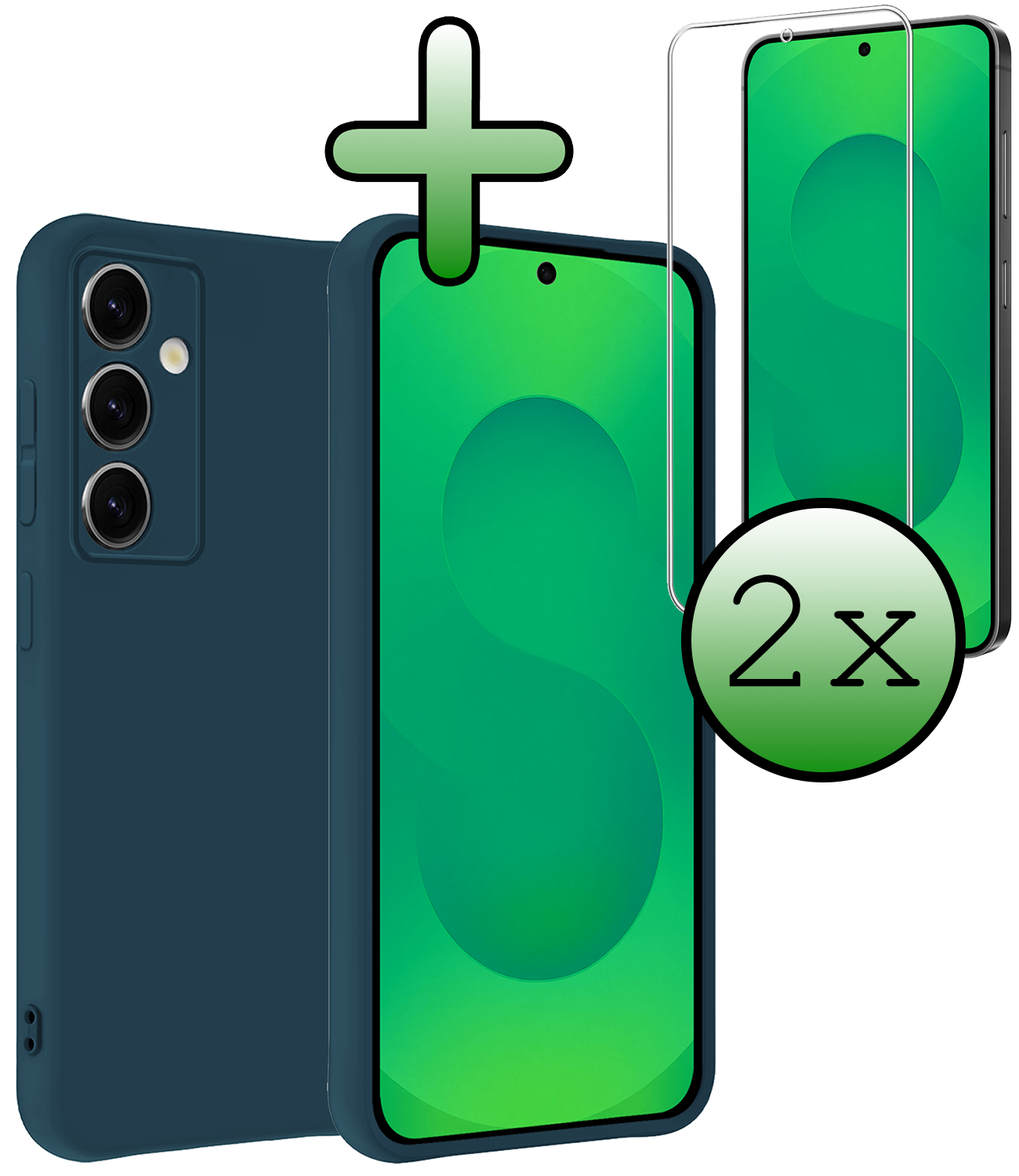 BASEY. BASEY. Samsung Galaxy S25 FE Hoesje Siliconen Met 2x Screenprotector - Donkerblauw