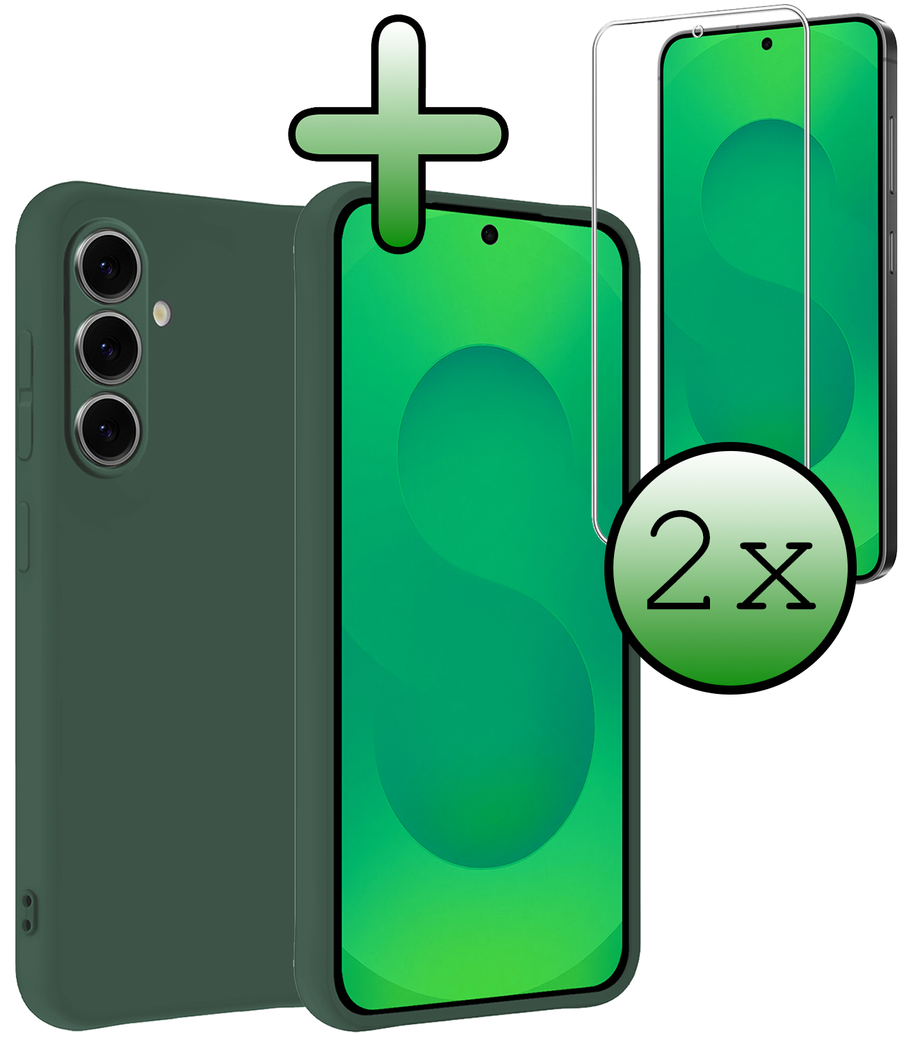 BASEY. BASEY. Samsung Galaxy S25 FE Hoesje Siliconen Met 2x Screenprotector - Donkergroen