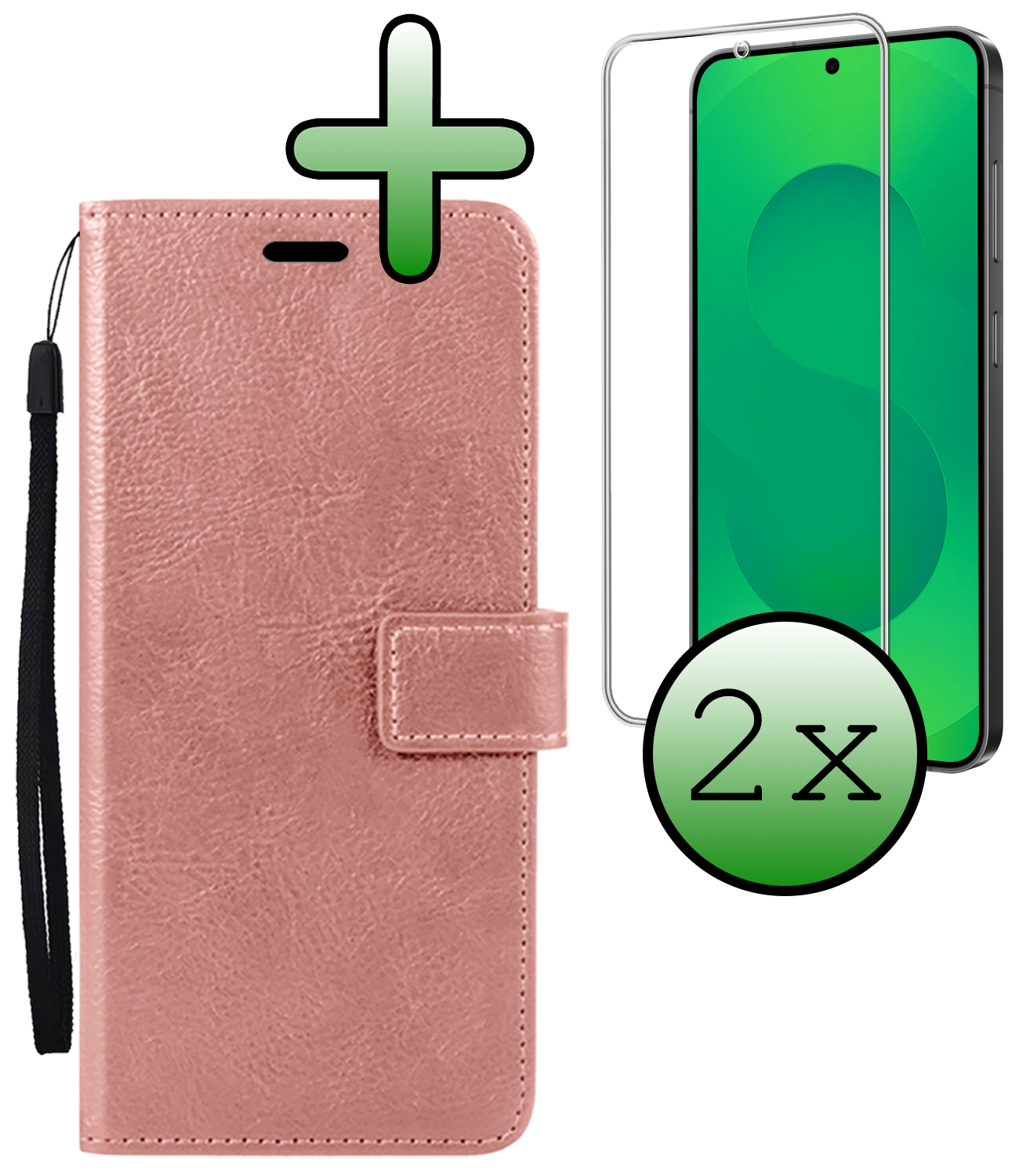 BASEY. BASEY. Samsung Galaxy S25 FE Hoesje Bookcase Met 2x Screenprotector - Rose Goud