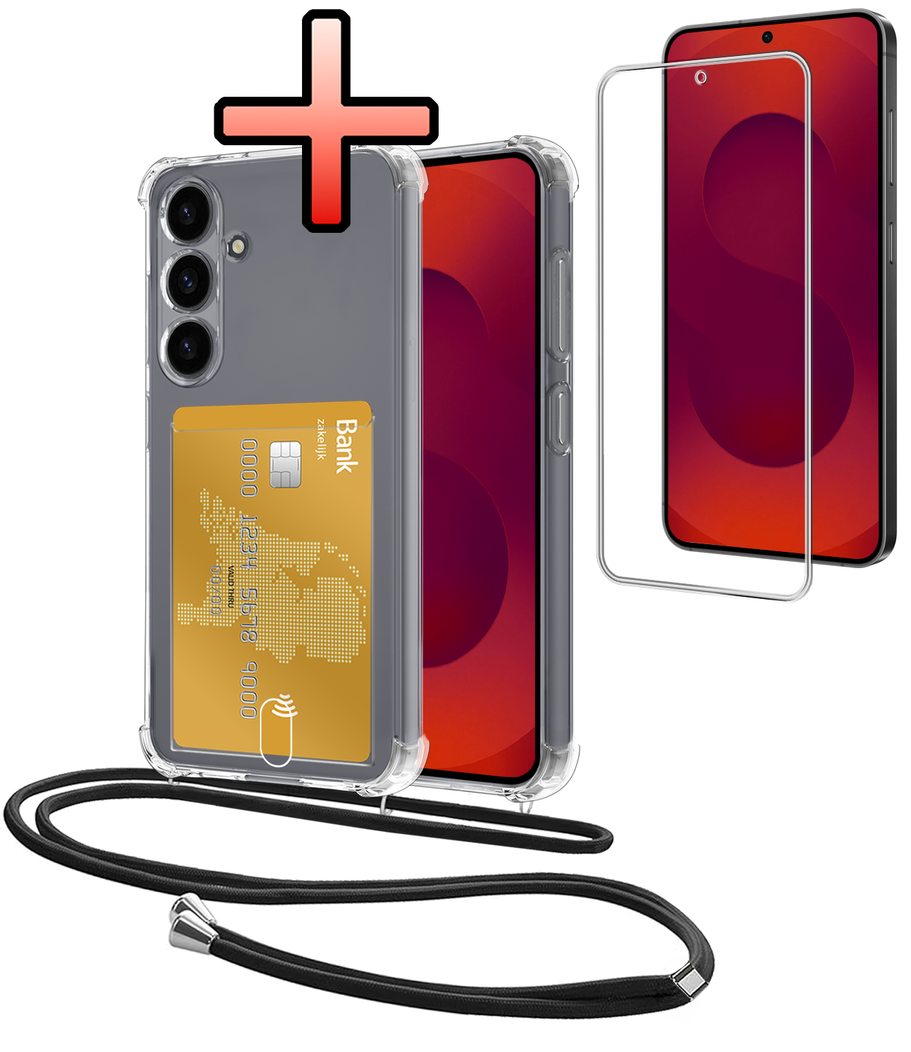 NoXx NoXx Samsung Galaxy S25 FE Hoesje Pashouder met Koord Met Screenprotector