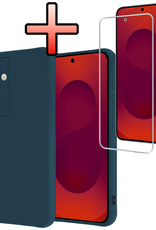 NoXx NoXx Samsung Galaxy S25 FE Hoesje Siliconen Met Screenprotector - Donkerblauw