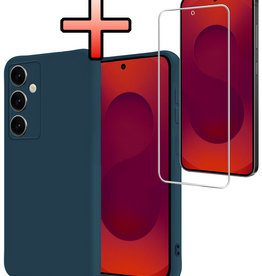 NoXx NoXx Samsung Galaxy S25 FE Hoesje Siliconen Met Screenprotector - Donkerblauw