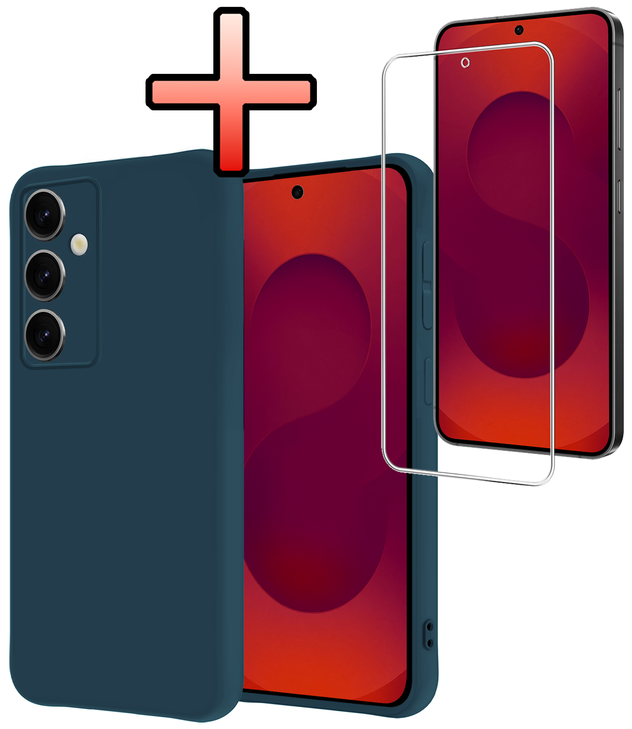 NoXx NoXx Samsung Galaxy S25 FE Hoesje Siliconen Met Screenprotector - Donkerblauw