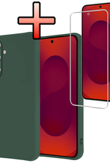 NoXx NoXx Samsung Galaxy S25 FE Hoesje Siliconen Met Screenprotector - Donkergroen
