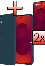 NoXx NoXx Samsung Galaxy S25 FE Hoesje Siliconen Met 2x Screenprotector - Donkerblauw