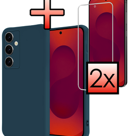 NoXx NoXx Samsung Galaxy S25 FE Hoesje Siliconen Met 2x Screenprotector - Donkerblauw
