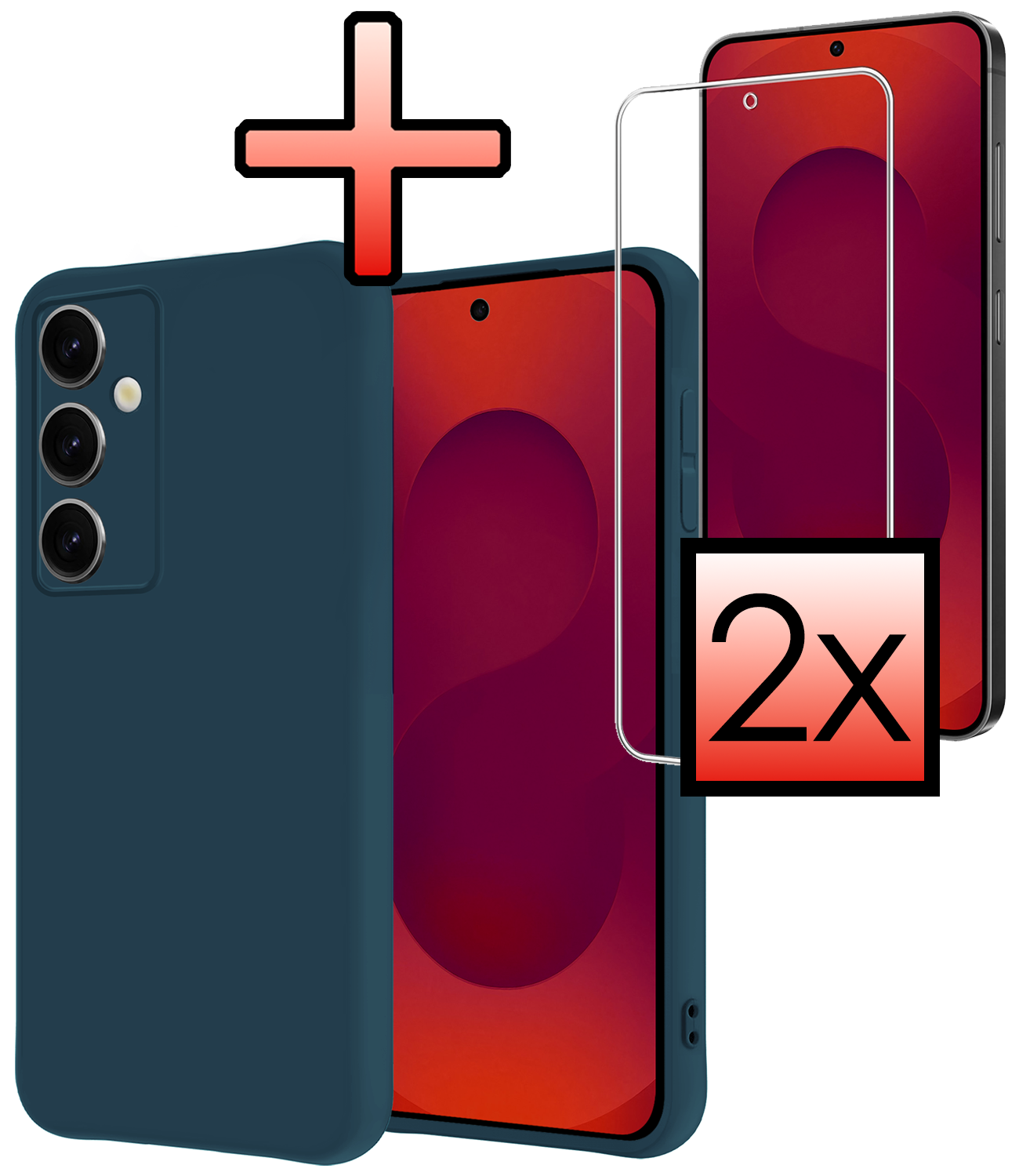 NoXx NoXx Samsung Galaxy S25 FE Hoesje Siliconen Met 2x Screenprotector - Donkerblauw