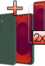 NoXx NoXx Samsung Galaxy S25 FE Hoesje Siliconen Met 2x Screenprotector - Donkergroen