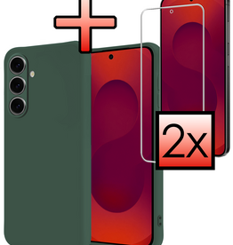 NoXx NoXx Samsung Galaxy S25 FE Hoesje Siliconen Met 2x Screenprotector - Donkergroen