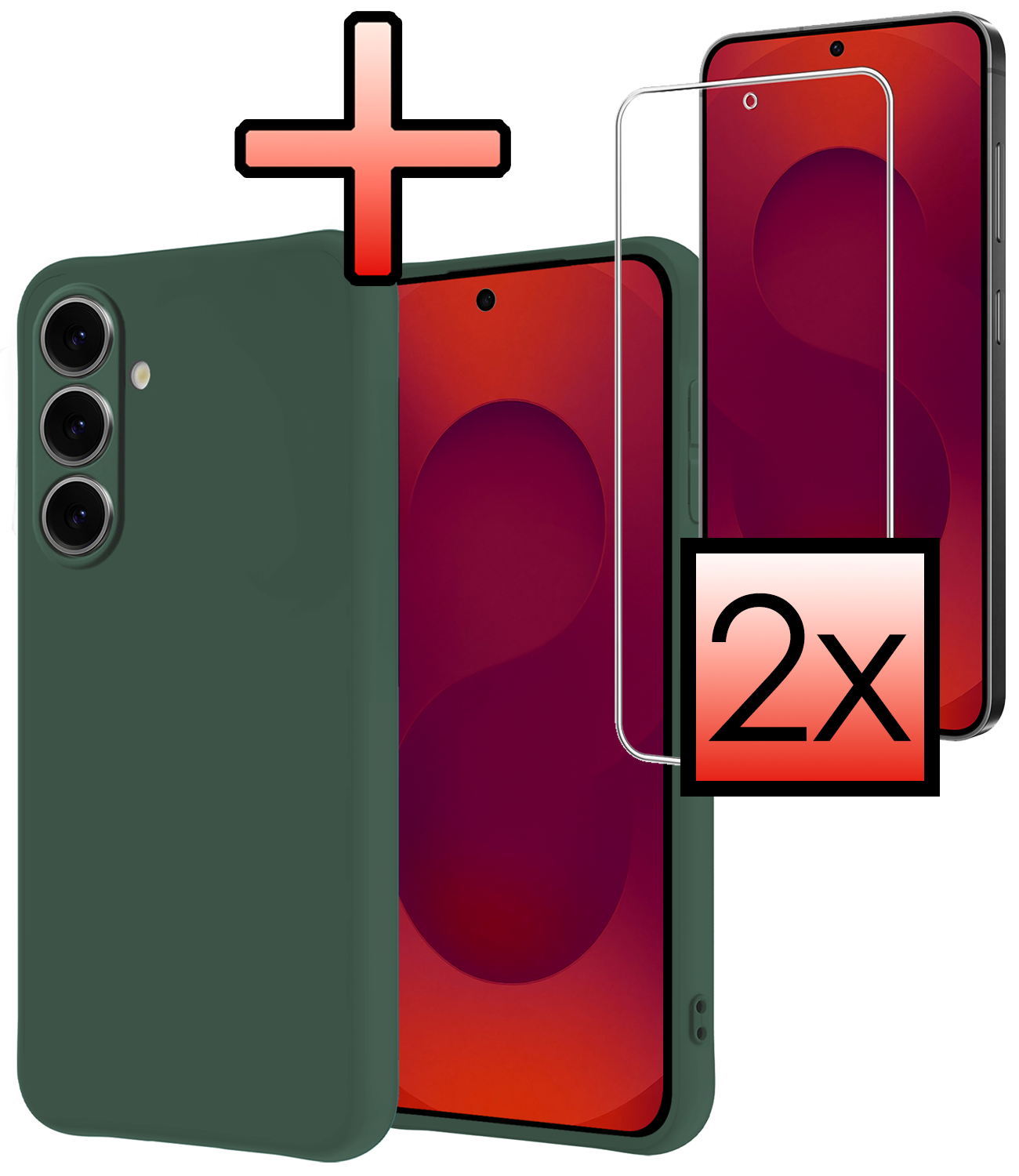 NoXx NoXx Samsung Galaxy S25 FE Hoesje Siliconen Met 2x Screenprotector - Donkergroen