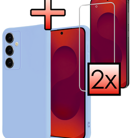 NoXx NoXx Samsung Galaxy S25 FE Hoesje Siliconen Met 2x Screenprotector - Lichtblauw