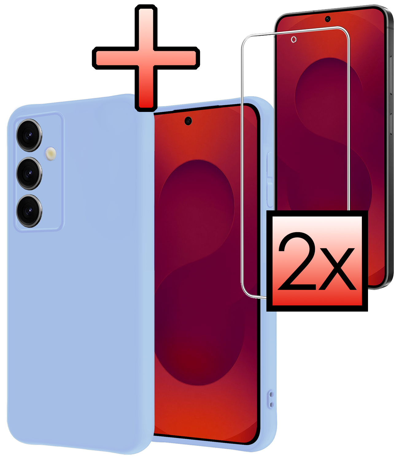 NoXx NoXx Samsung Galaxy S25 FE Hoesje Siliconen Met 2x Screenprotector - Lichtblauw