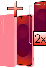 NoXx NoXx Samsung Galaxy S25 FE Hoesje Siliconen Met 2x Screenprotector - Lichtroze