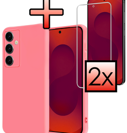 NoXx NoXx Samsung Galaxy S25 FE Hoesje Siliconen Met 2x Screenprotector - Lichtroze