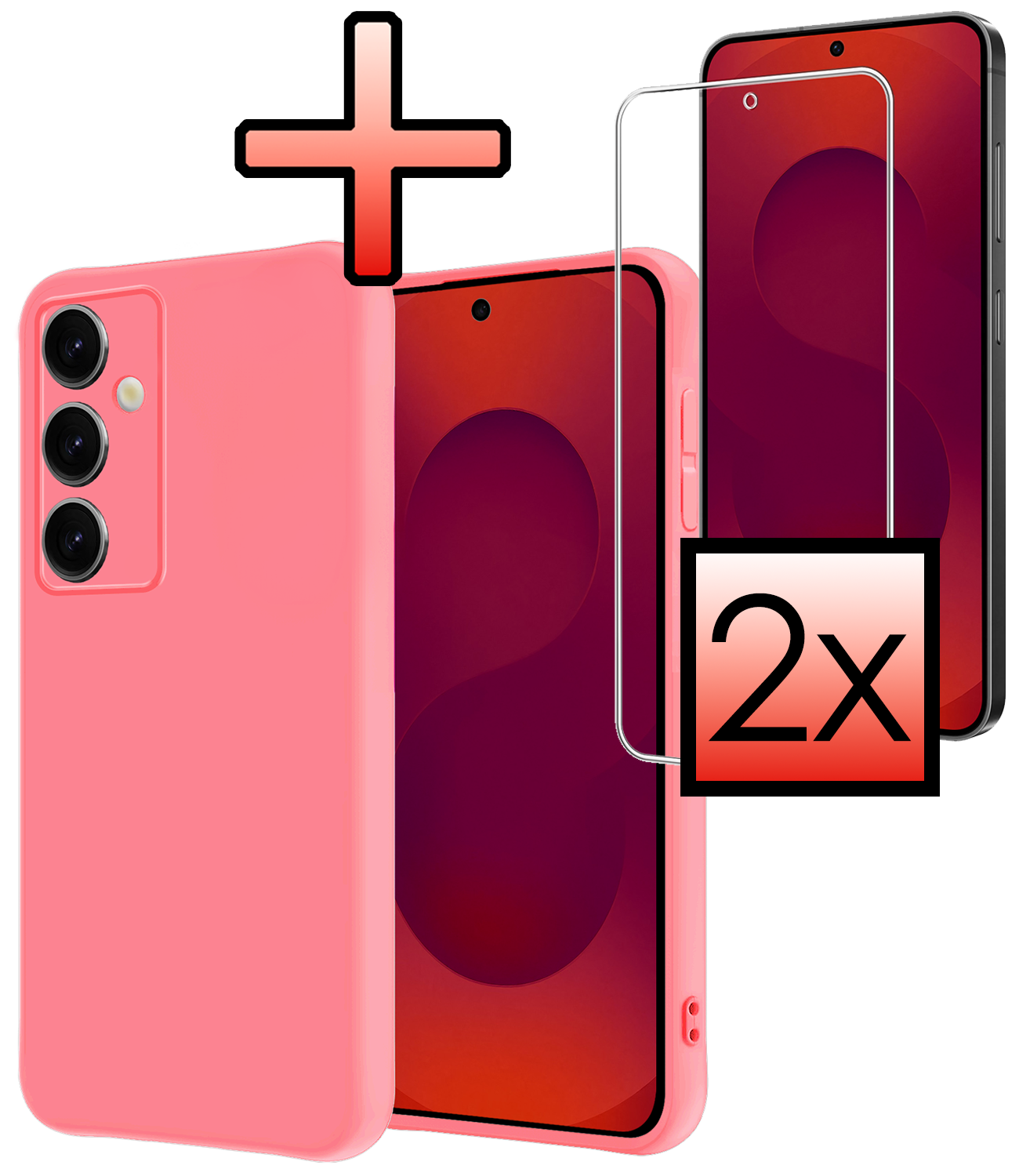 NoXx NoXx Samsung Galaxy S25 FE Hoesje Siliconen Met 2x Screenprotector - Lichtroze