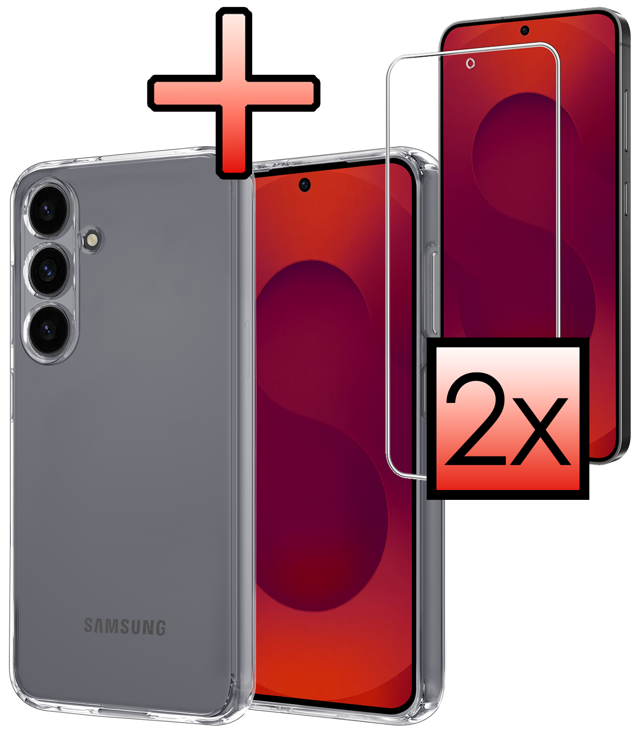 NoXx NoXx Samsung Galaxy S25 FE Hoesje Siliconen Met 2x Screenprotector - Transparant