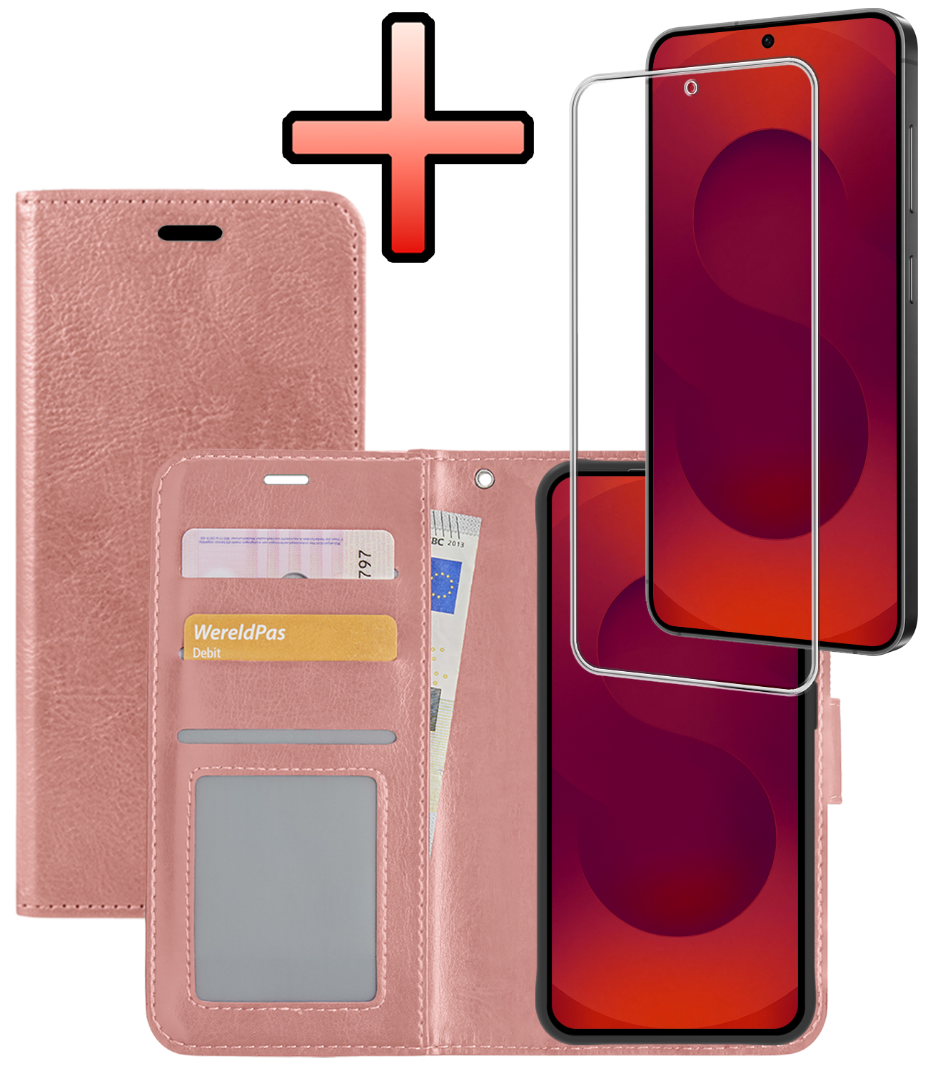 NoXx NoXx Samsung Galaxy S25 FE Hoesje Bookcase Met Screenprotector - Rose Goud