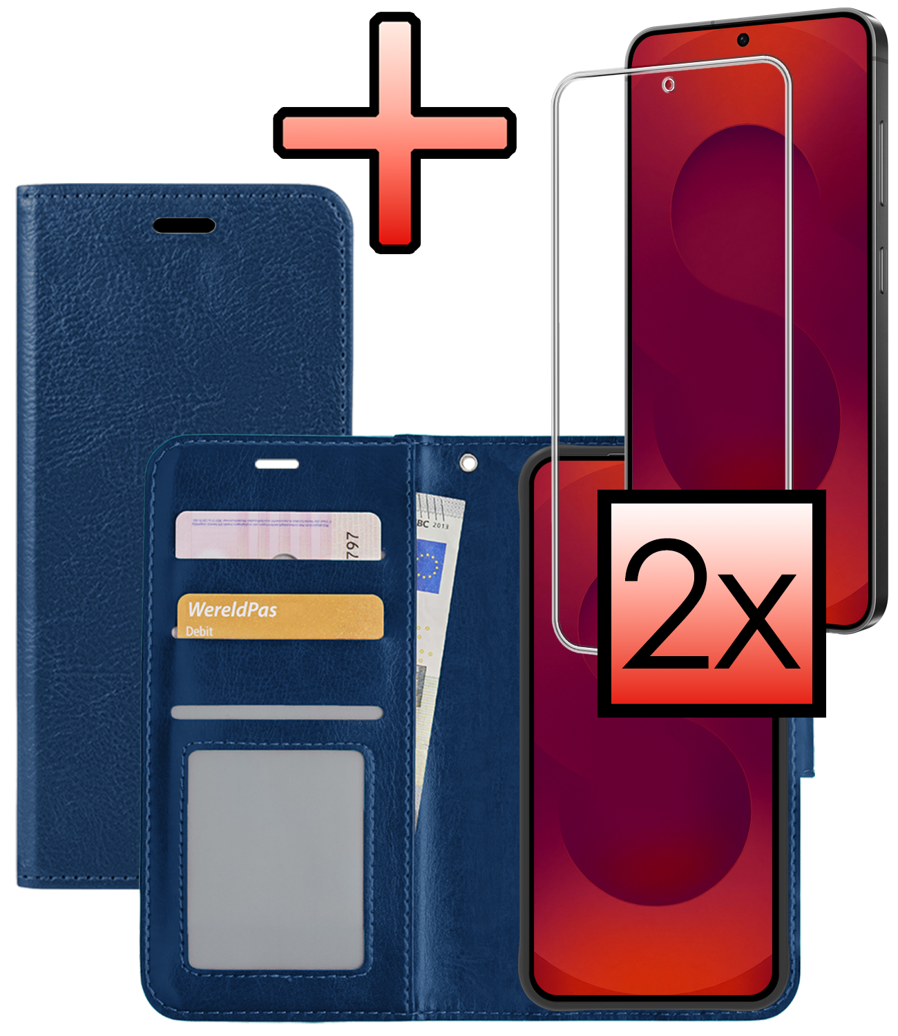 NoXx NoXx Samsung Galaxy S25 FE Hoesje Bookcase Met 2x Screenprotector - Donkerblauw
