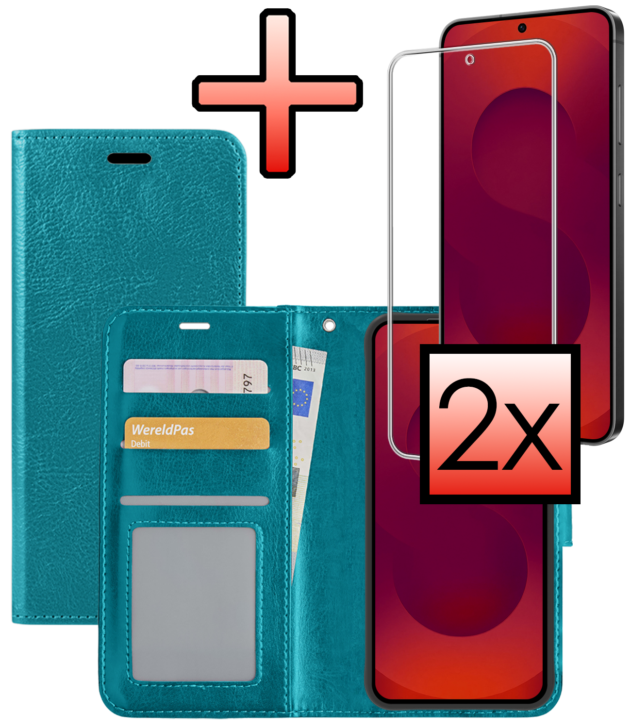 NoXx NoXx Samsung Galaxy S25 FE Hoesje Bookcase Met 2x Screenprotector - Turquoise