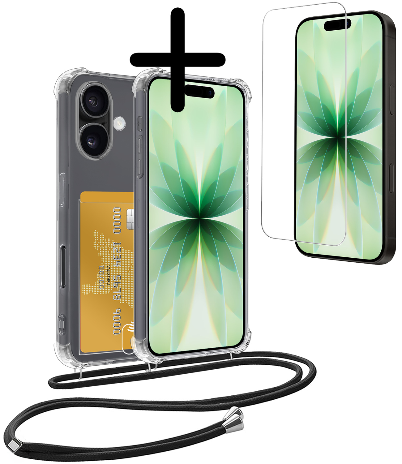 BASEY. BASEY. iPhone 17 Hoesje Pashouder met Koord Met Screenprotector