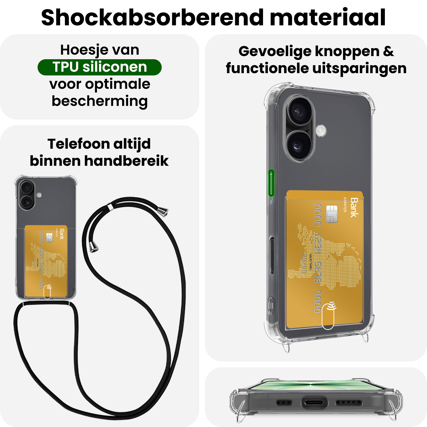 BASEY. BASEY. iPhone 17 Hoesje Pashouder met Koord Met Screenprotector
