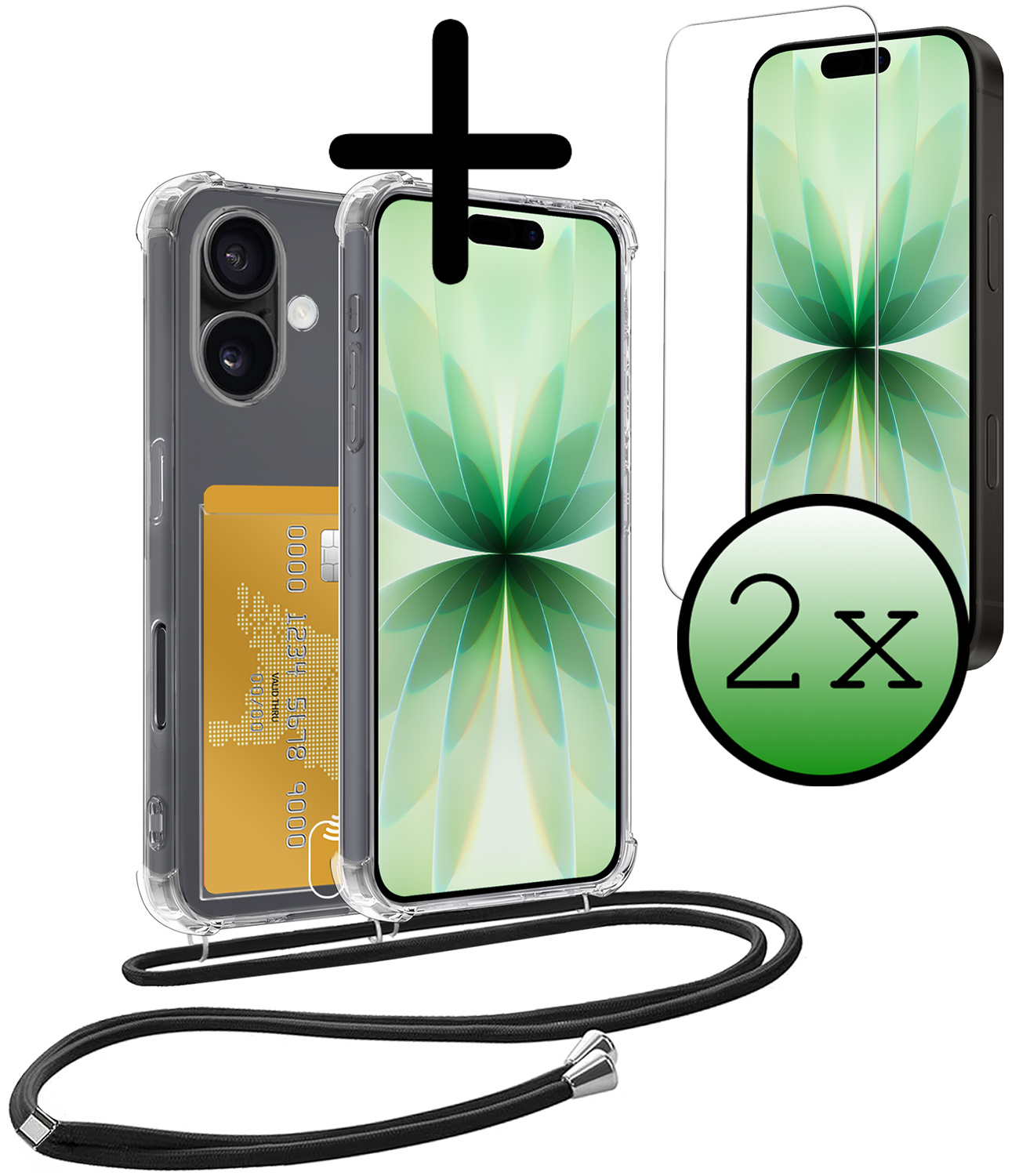 BASEY. BASEY. iPhone 17 Hoesje Pashouder met Koord Met 2x Screenprotector