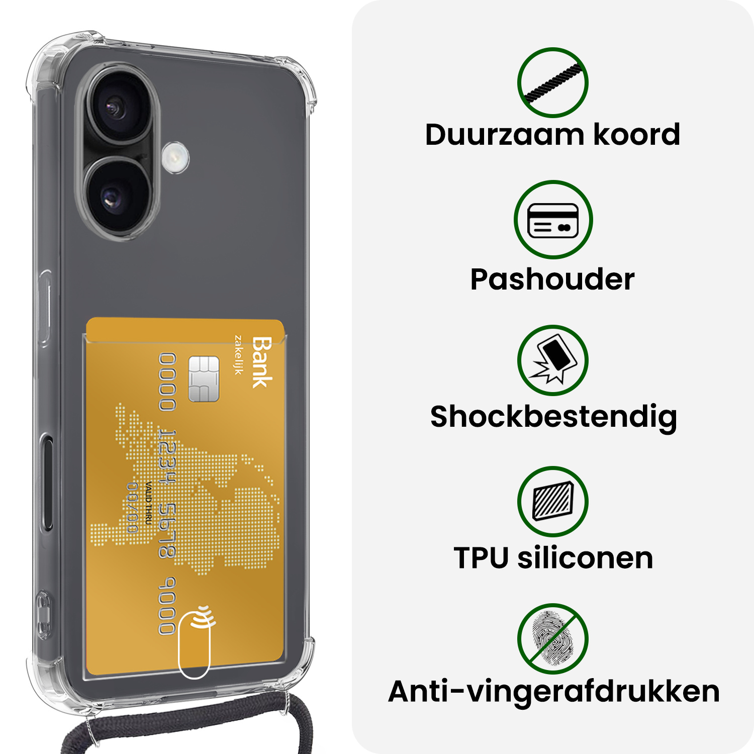 BASEY. BASEY. iPhone 17 Hoesje Pashouder met Koord Met 2x Screenprotector