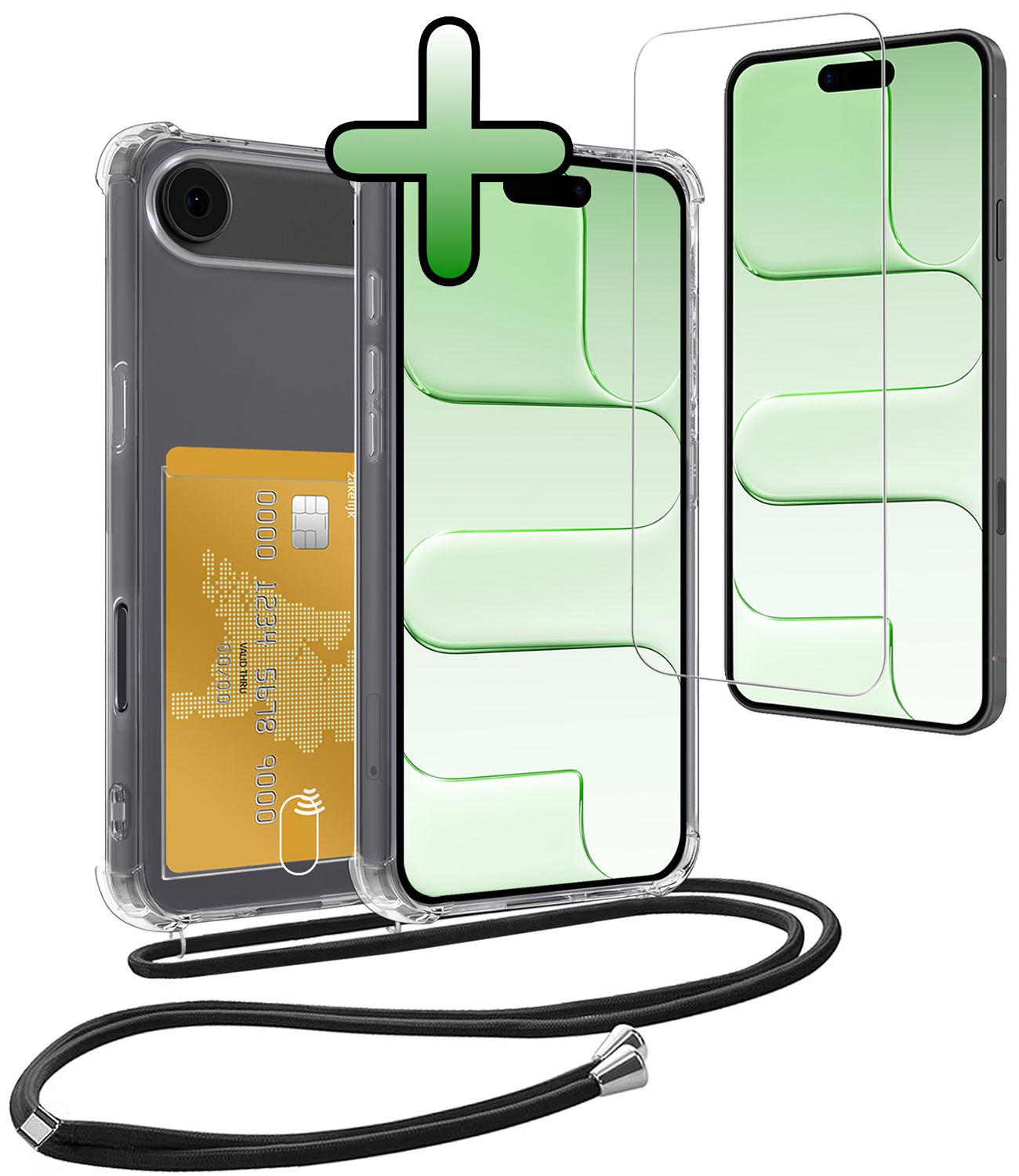 BASEY. BASEY. iPhone Air Hoesje Pashouder met Koord Met Screenprotector