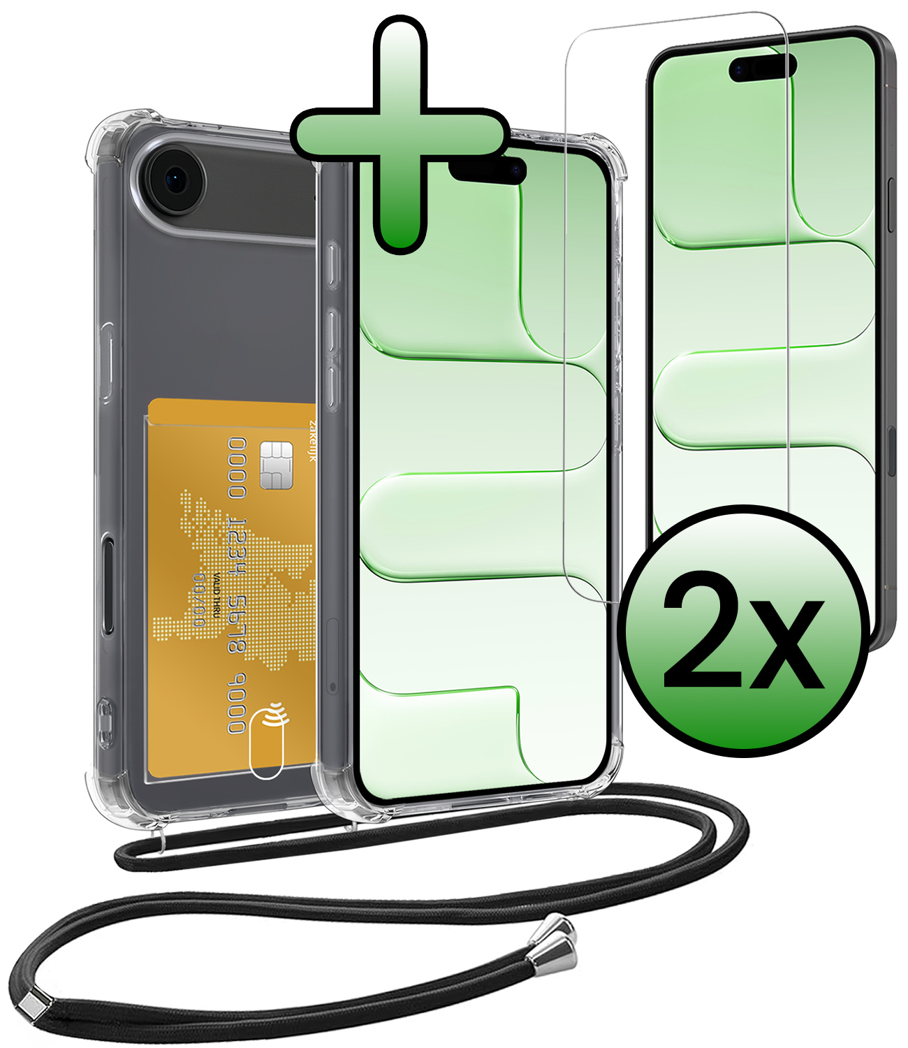 BASEY. BASEY. iPhone Air Hoesje Pashouder met Koord Met 2x Screenprotector